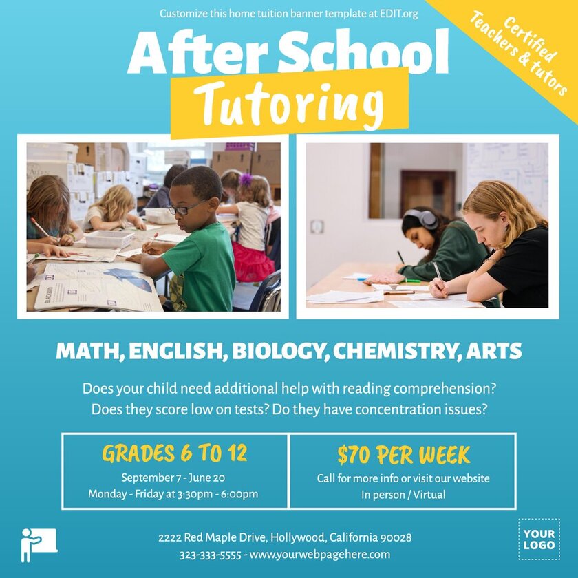 Printable flyer for tutoring services