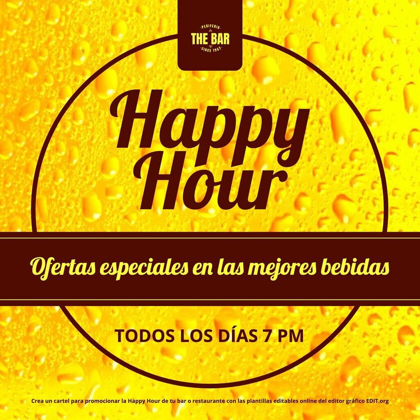 Template de banner para divulgar Happy Hour com fundo de cerveja e bolhar espetacular