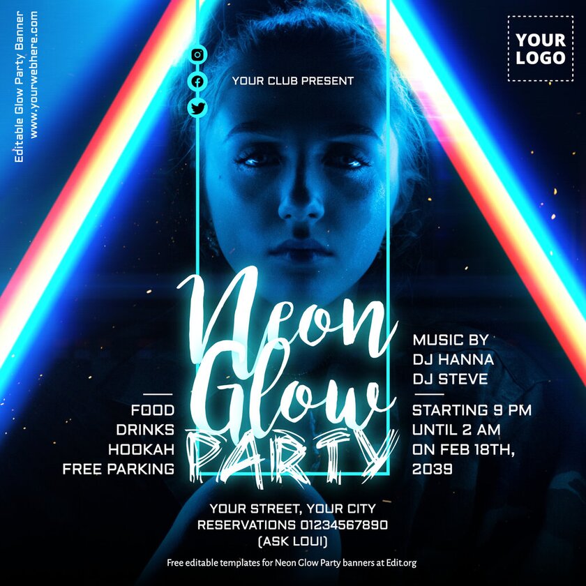Free customizable neon themed party invitation template