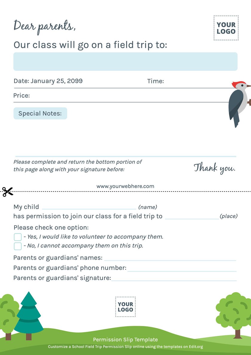 Free Field Trip permission slip template to customize online