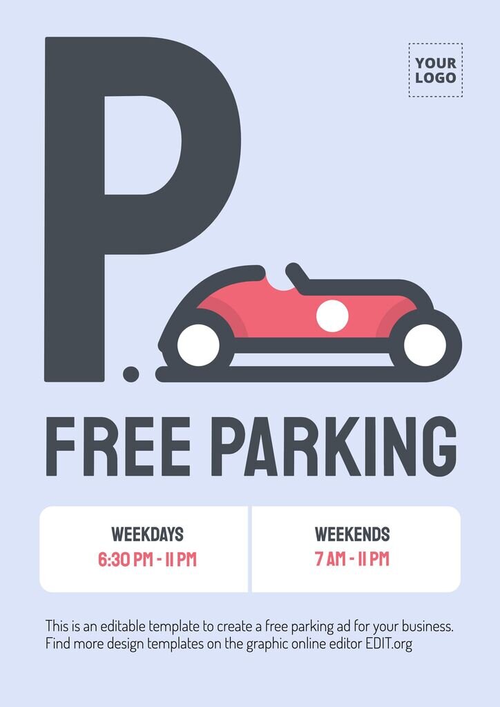 Free parking promo template with cool design with a car clipart
