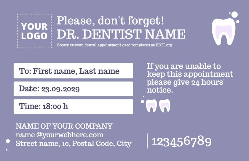 Editable dental appointment cards templates