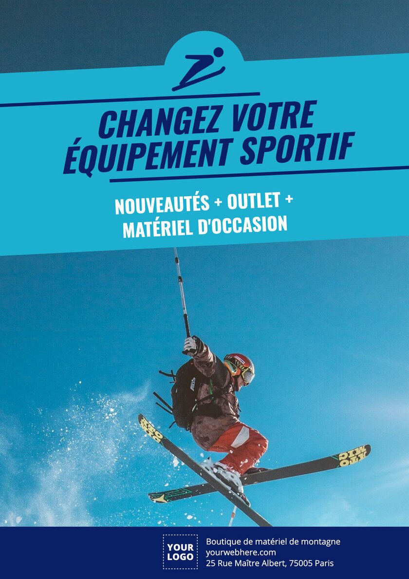 Modèle d'affiche promotionnel triple bleu éditable de magasin de montagne