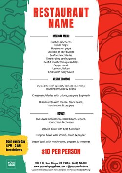 Customize free Mexican menu templates