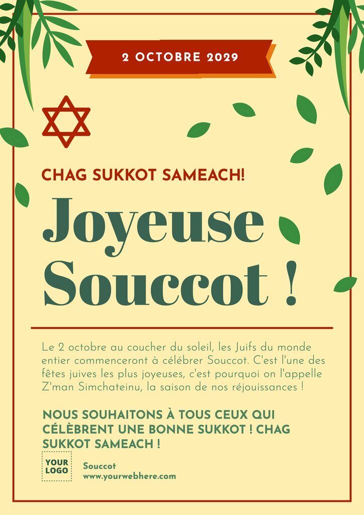 Modèle éditable jaune en ligne d'affiche pour célébrer souccot