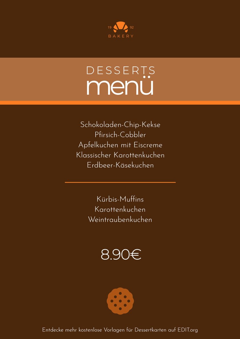 Dessertmenü-Vorlage zur Erstellung einer Liste für dein Restaurant online und kostenlos