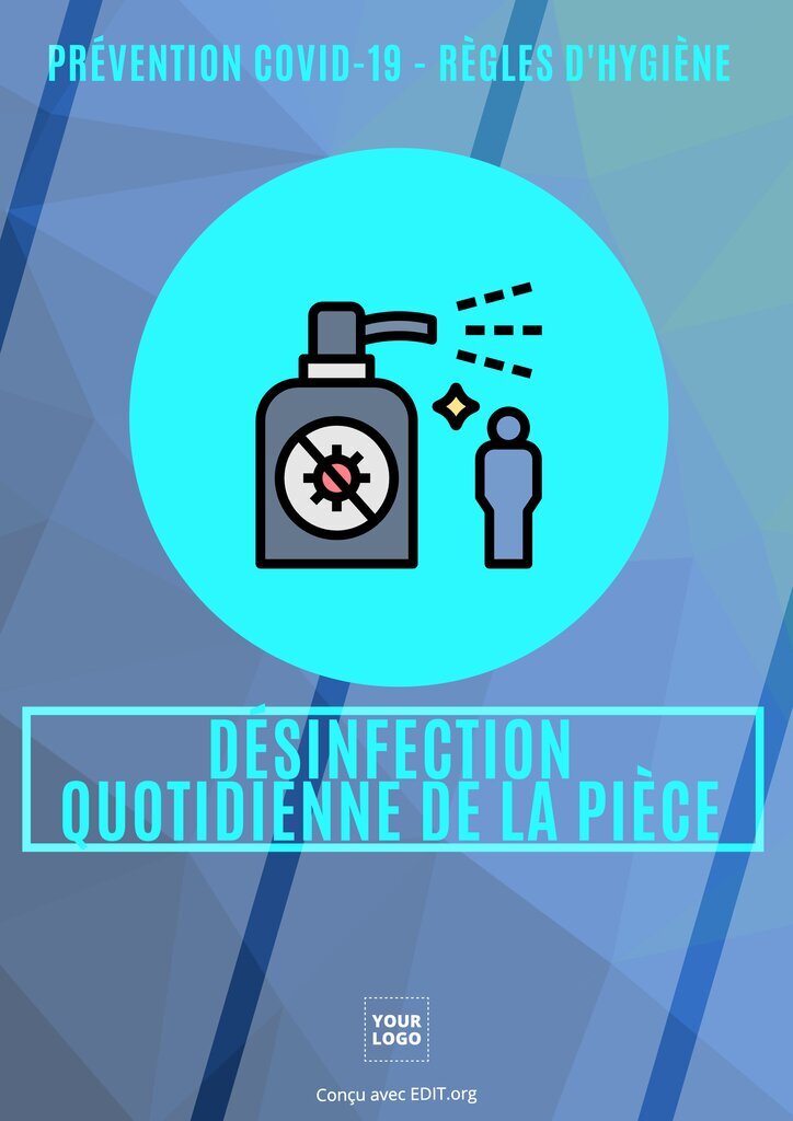 Affiche de désinfection quotidienne de la pièce en bleu et éditable