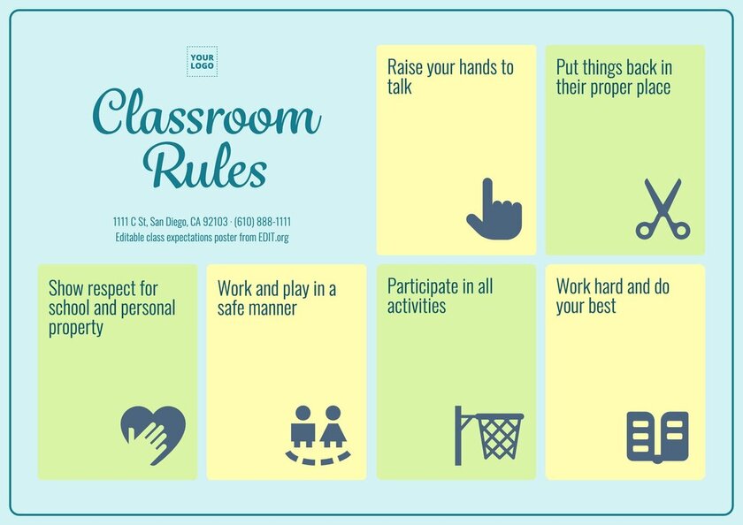 Customizable class rules poster template