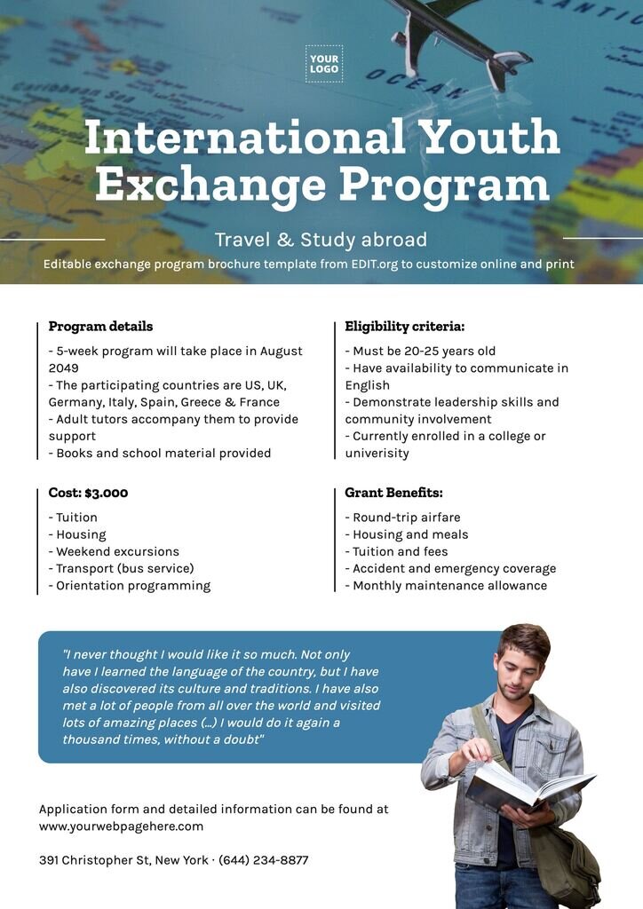 Editable templates for educational exchange programs