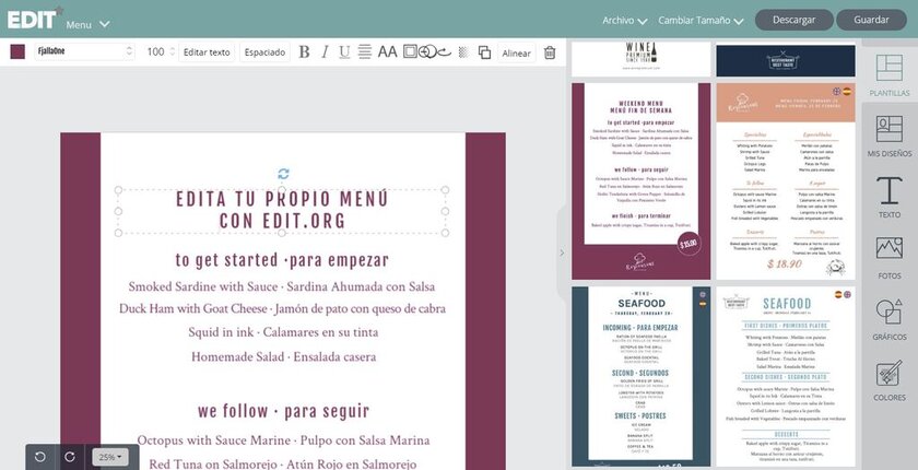 editar menus de restaurante online