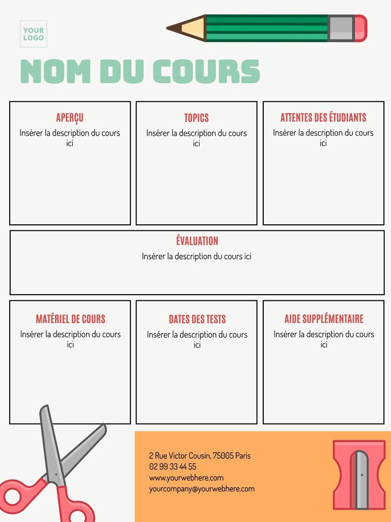 modele de syllabus programme de cours orange vert et blanc editable