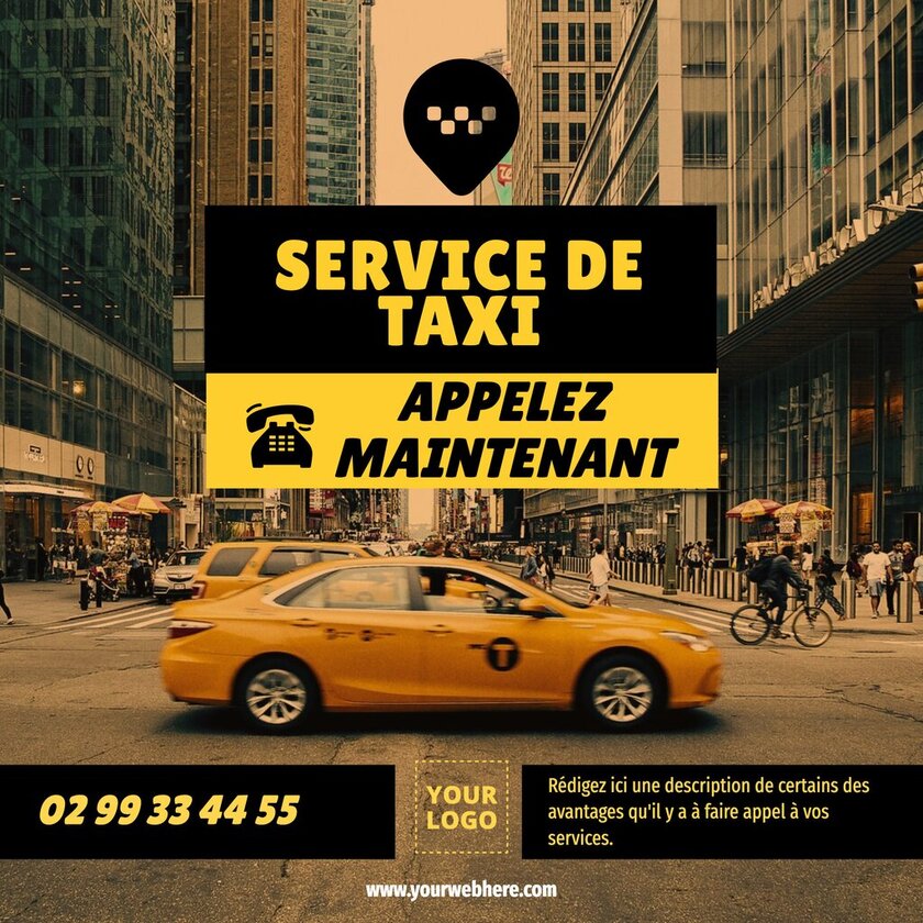 flyer editable jaune pour un service de taxis avec vraie photo
