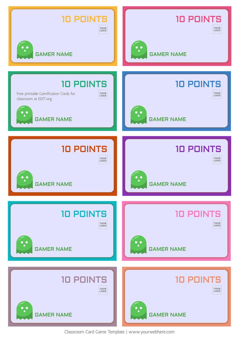 Free gamified card templates with points