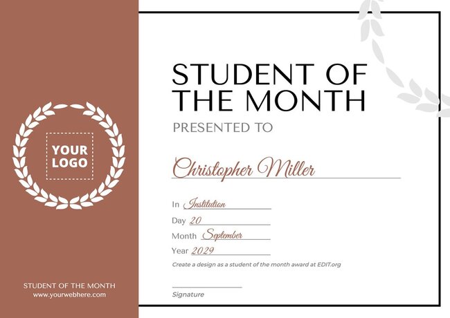 Free Student of the Month Award Templates