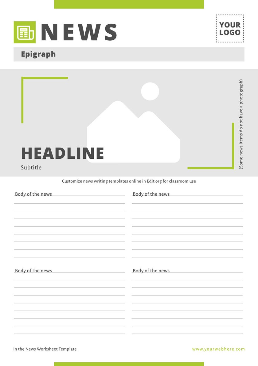 Customizable news report worksheet design