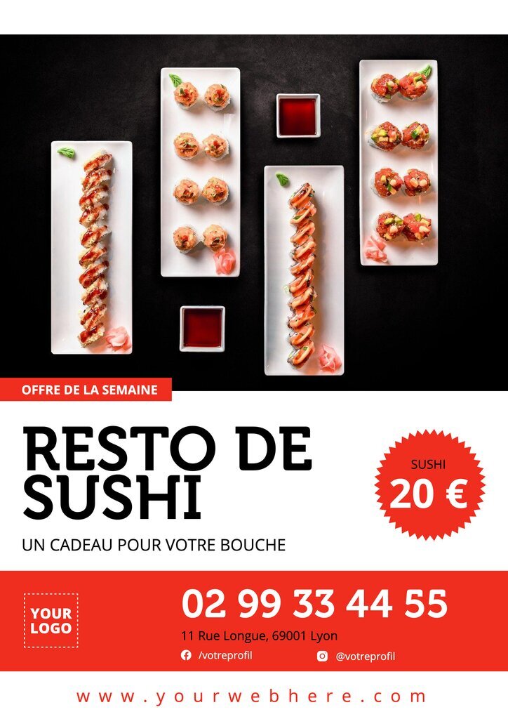 Affiche pour offre de la semaine d'un restaurant de sushi éditable