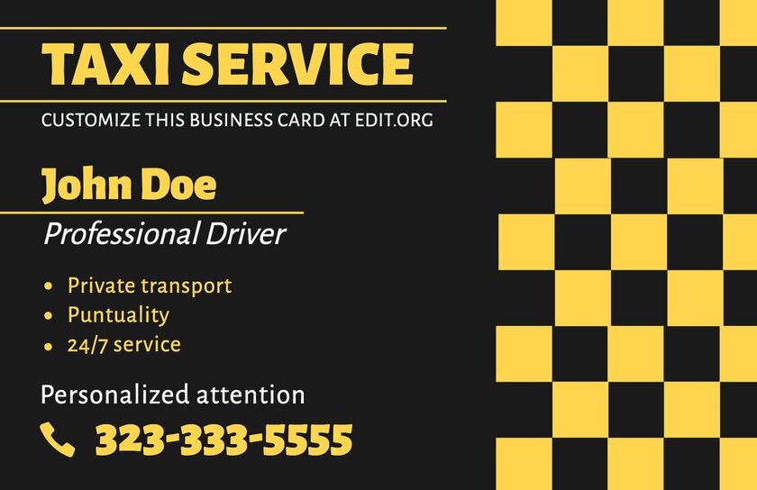Taxi Service presentation card template to edit online for free