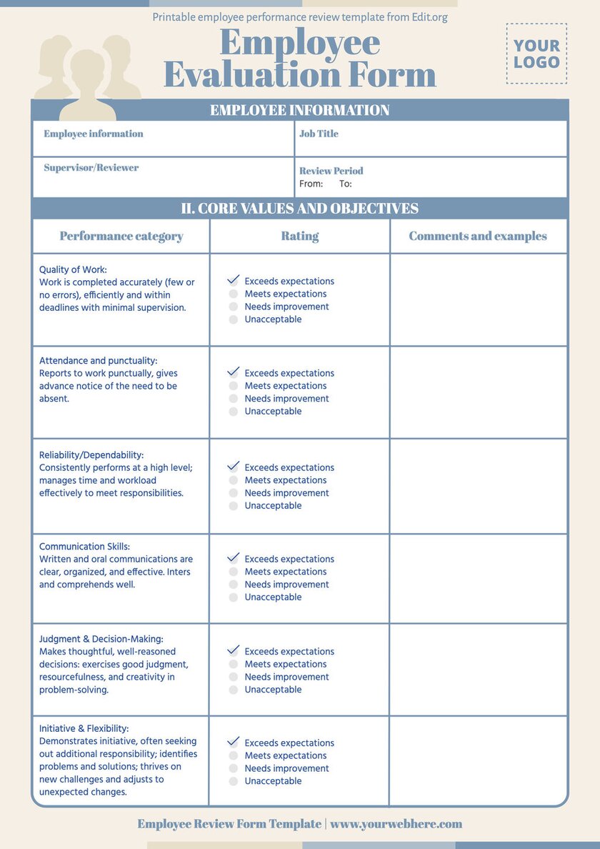 Free Employee Performance Review Templates