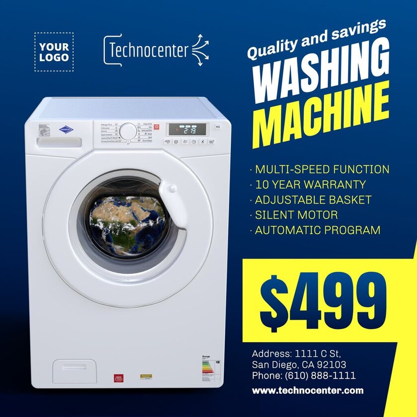 Editable template design for appliance store products - washing machine
