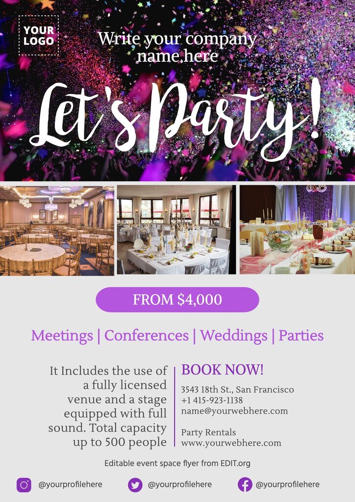 Editable flyers for Party Rental services
