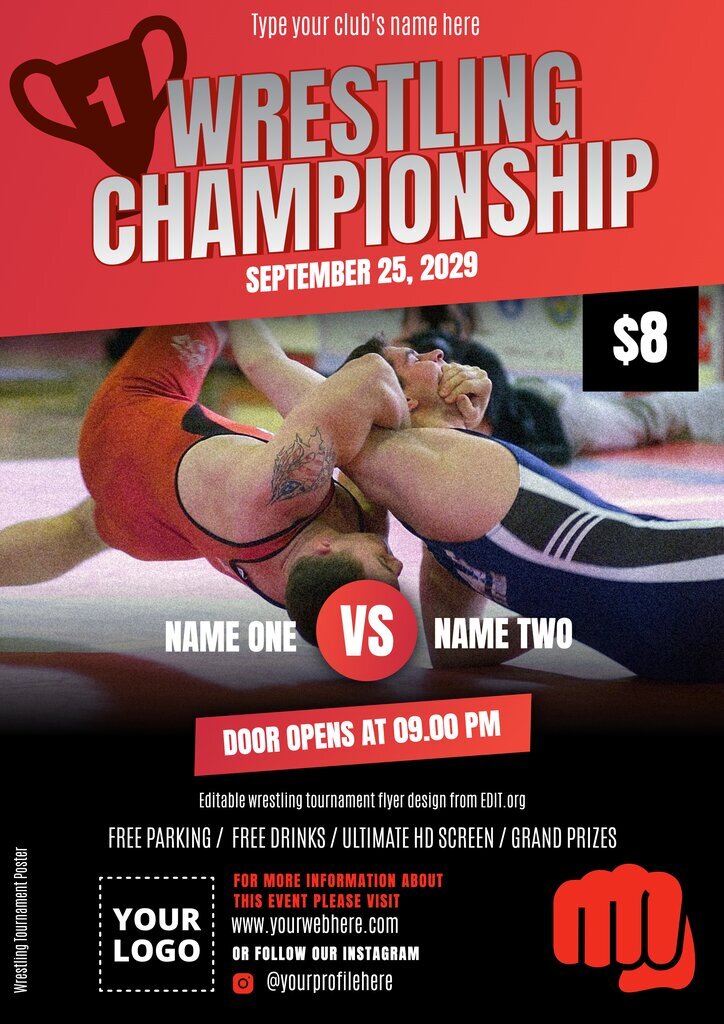 Free wrestling flyer template for tournaments