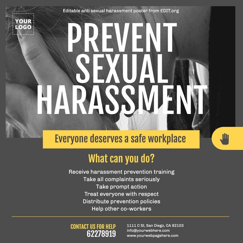 Editable poster to prevent sexual harassment