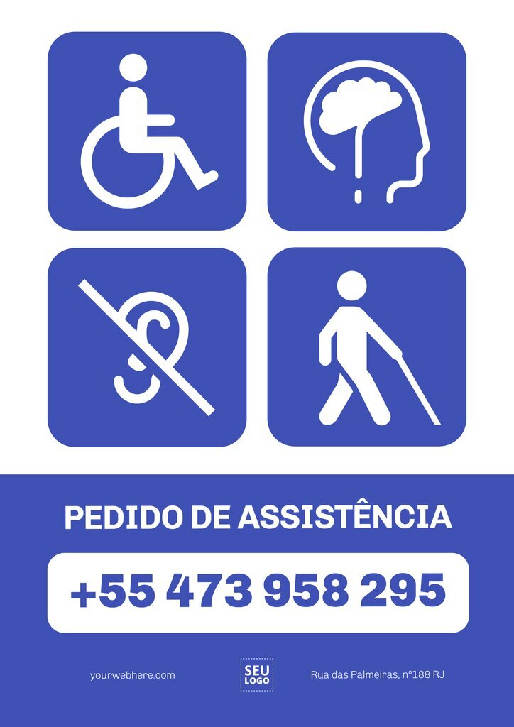 Cartaz personalizável online para pessoas com deficiência auditiva, perssoas idosas e pessoas que precisam de assitência