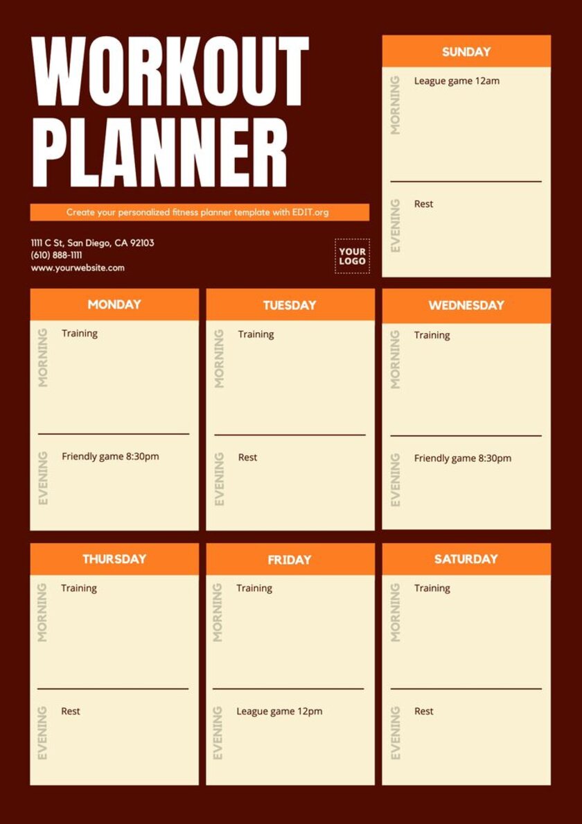 Free planner template to organize training schedule