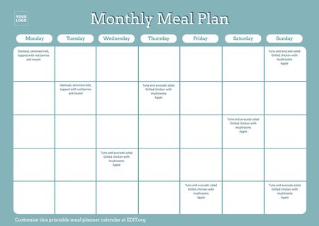 Monthly Meal Plan Templates