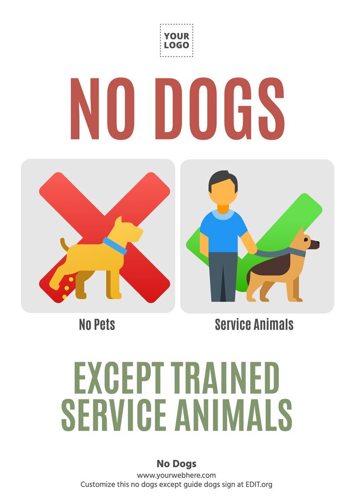 Customizable only service dogs allowed signs