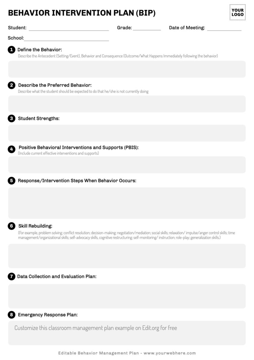 Behavior Plan Examples For Elementary Students