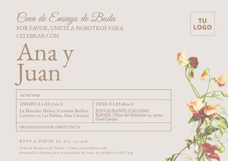 Invitaciones Para Cena De Ensayo Editables