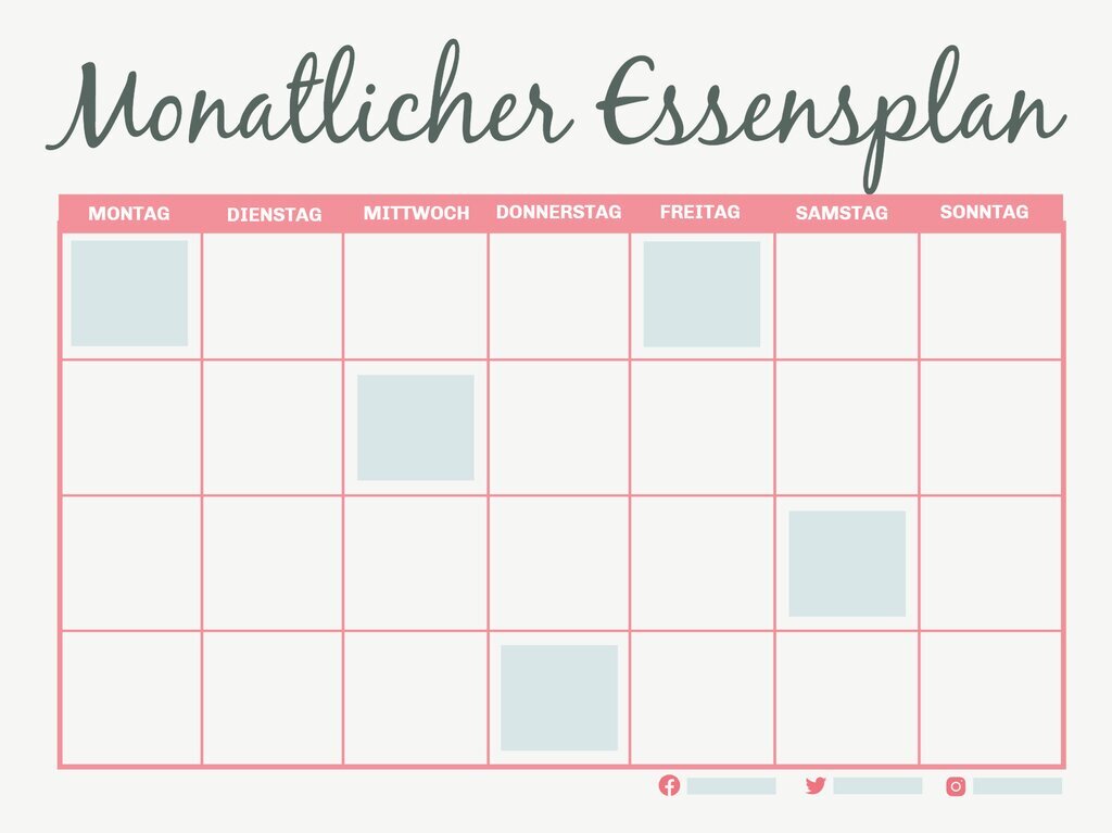 Monatliche Essensplan Vorlagen