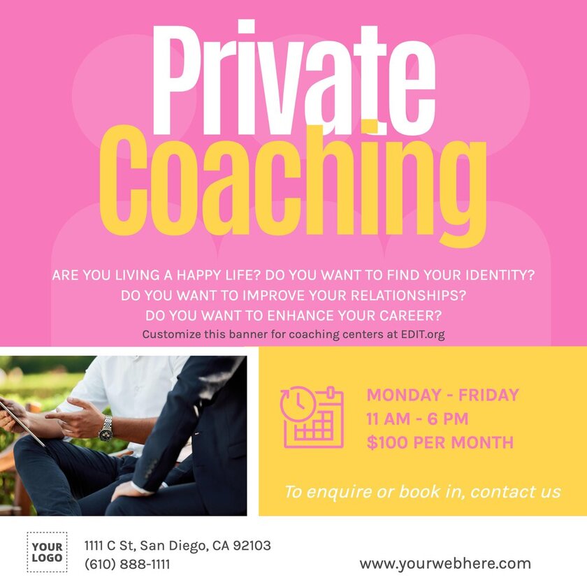 Customizable template to promote private coaching services