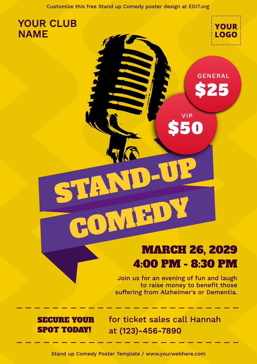 Hu8 1024 Stand Up Comedy Poster Template Free  840 