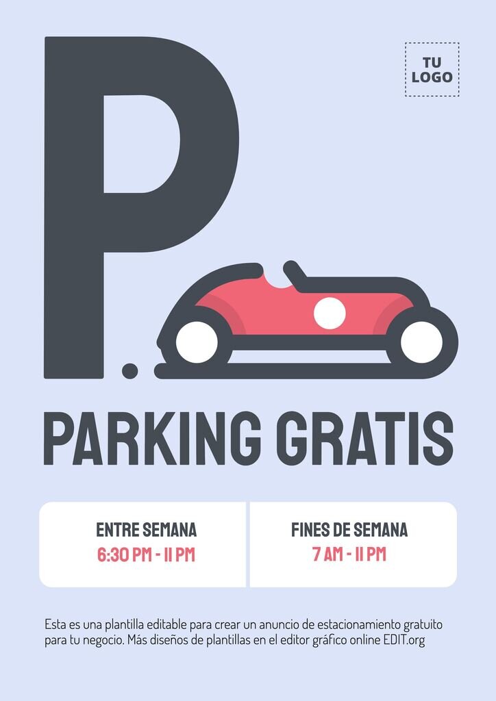 Plantilla editable online para anunciar parking gratis para tus clientes