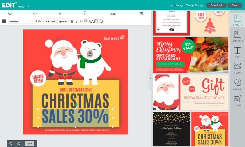 Online graphic editor for Christmas promos for free