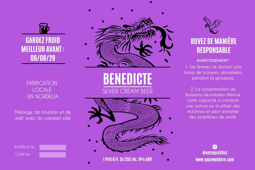 Modèle d'une étiquette violette de bière artisanale personnalisable
