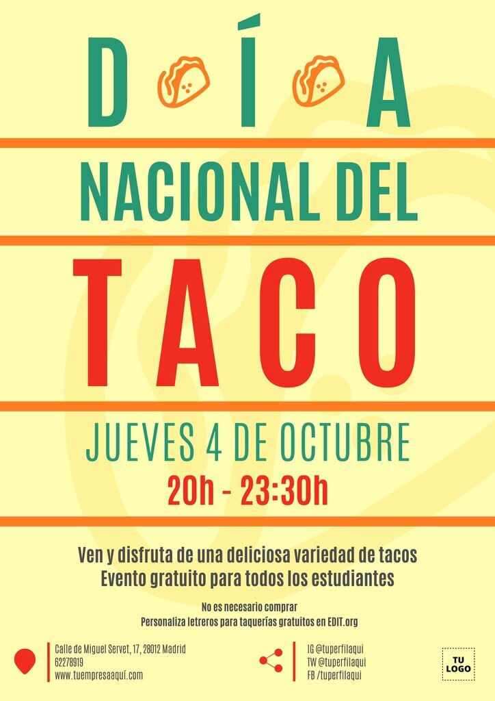 Cartel del Día Nacional del Taco para anunciar eventos