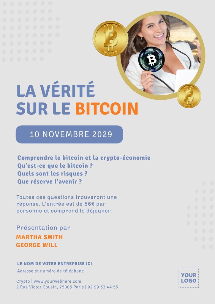 modèle éditable de bannière crypto pour une conférence sur la vérité des bitcoins