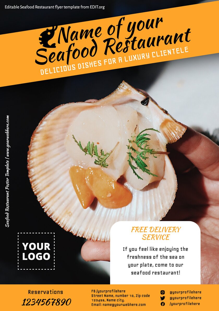 Editable Seafood flyer design to edit and print