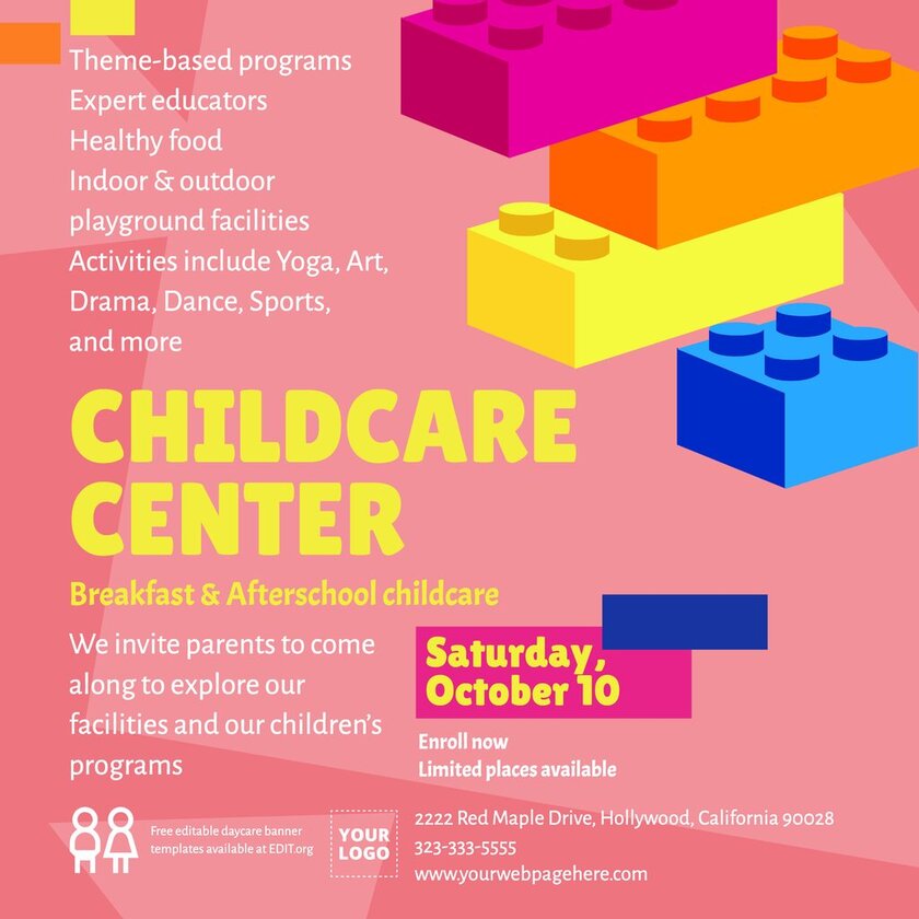 Bearbeitbare Poster- und Bannerdesigns zum Thema Kinderbetreuung