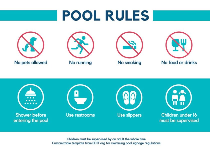 Swimming pool rules and regulations signs