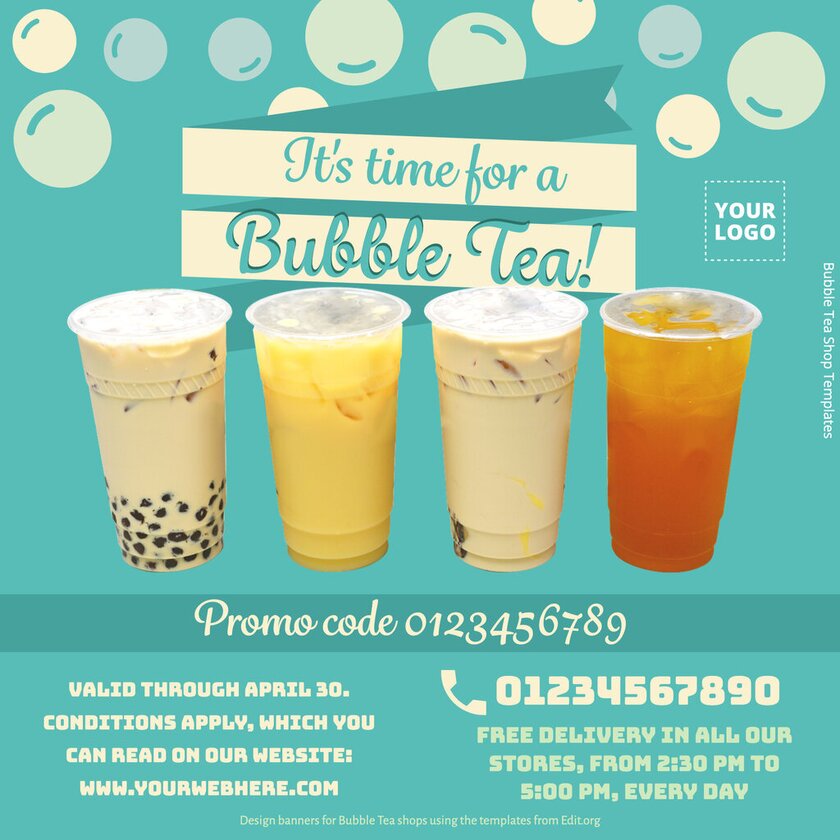Creative boba drink banner template to customize online