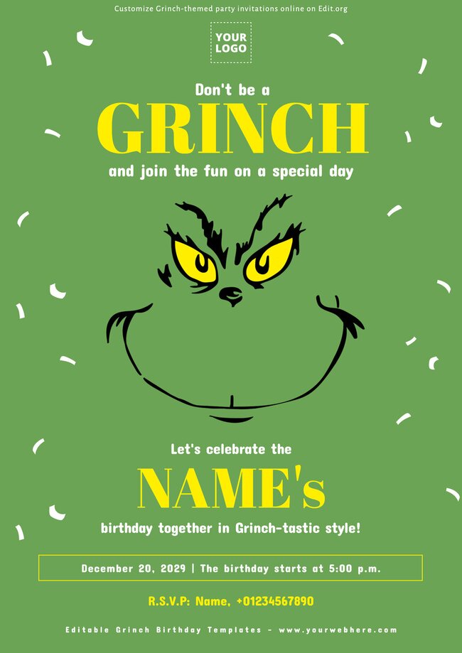 Editable Grinch Party Invitation Templates 4101