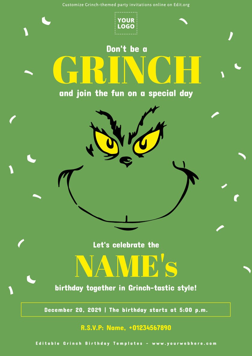 Editable Grinch Party Invitation Templates