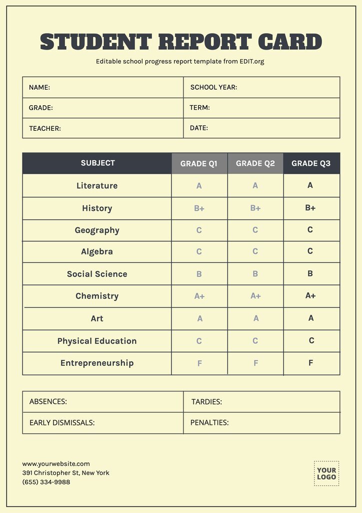 Report Card Template Google Docs