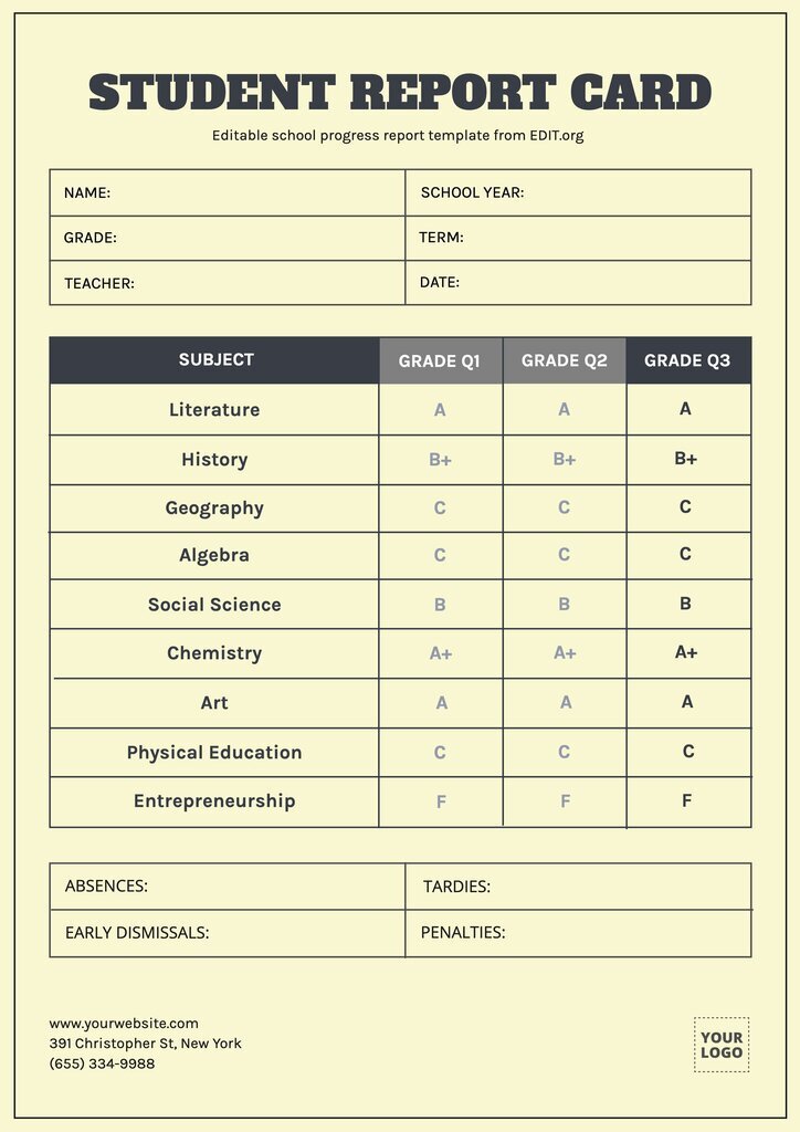 Printable Report Cards