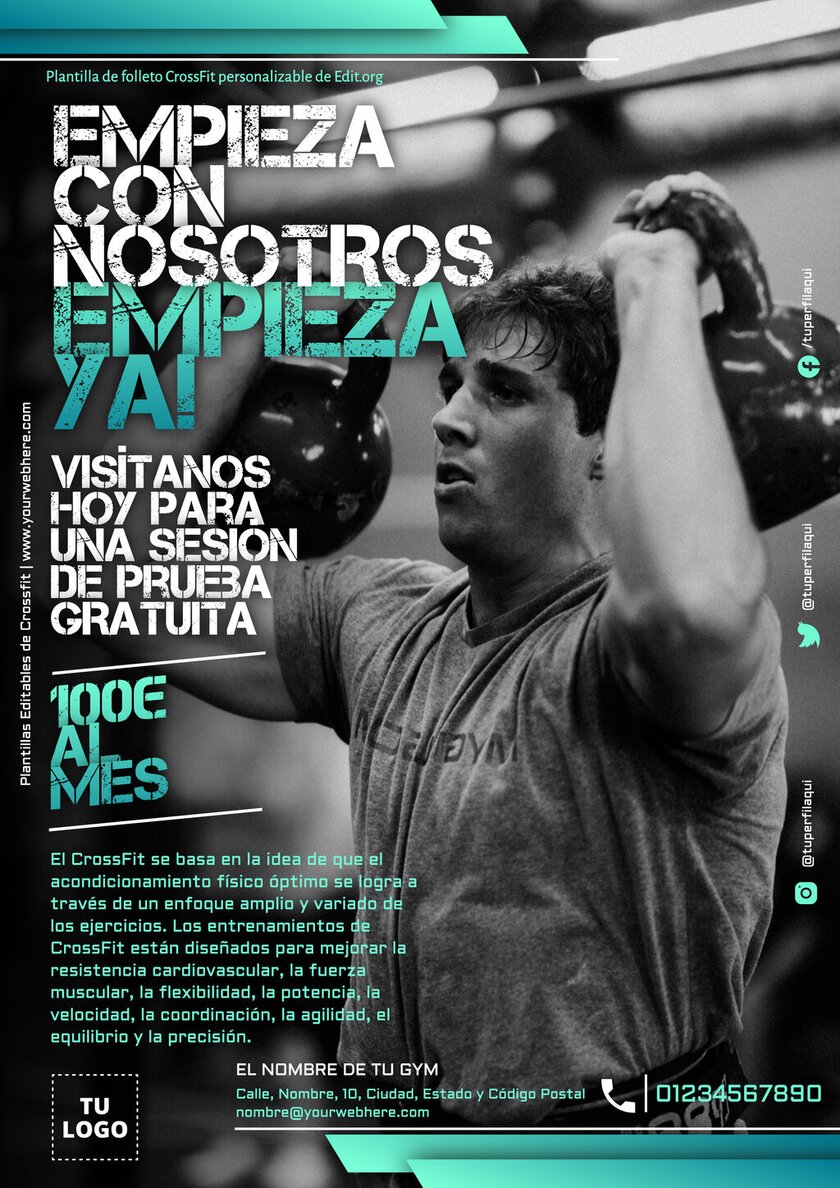 Póster de clases de CrossFit para gimnasios editables gratis