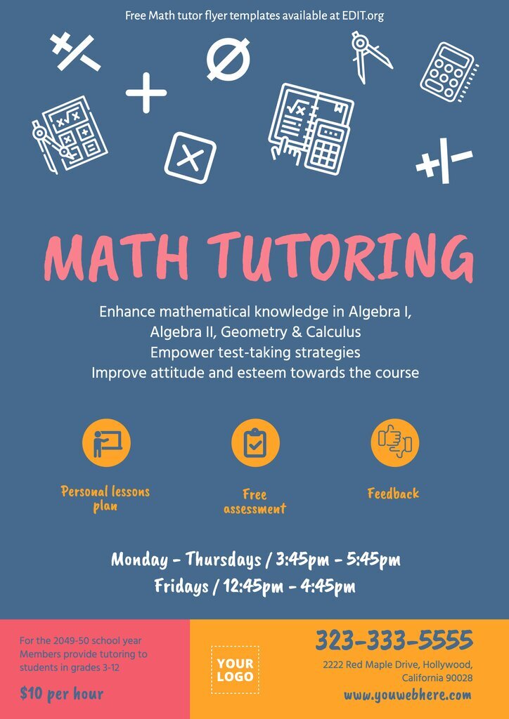 Free customizable math tutor flyer template